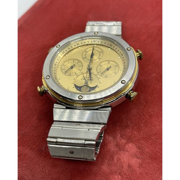 Vtg 7a48-7010 Seiko Chronograph Rare Orig. Bracelet Chrono Repair Moon Phase JDM - Picture 7 of 12